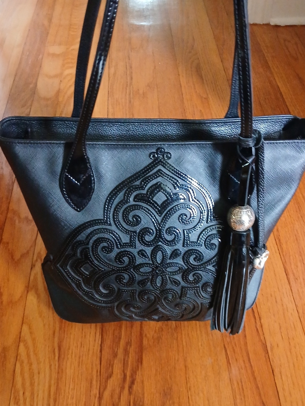 Brighton Casablanca Starla Tote in Black ■ Front Medallion and Tassel F634805